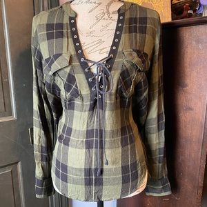 Express plaid lace-up blouse.
